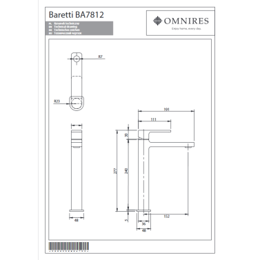 Bateria umywalkowa BARETTI BA7812BL - OMNIRES