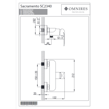 Bateria natryskowa SACRAMENTO SC2340CRB - OMNIRES